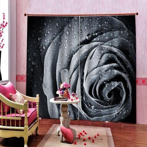 Nature Blooms Black Rose Flower Water Drops Curtain For Living room Bedroom Painting Blackout Window Drapes Decor Sets