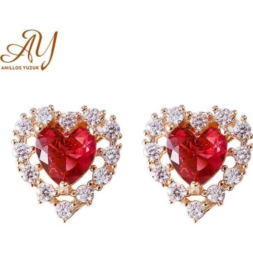Anillos Yuzuk Hreat Charms Ruby Stud Earrings Real 925 Sterling Silver Earrings For Women Wedding Gifts Fine Jewelry
