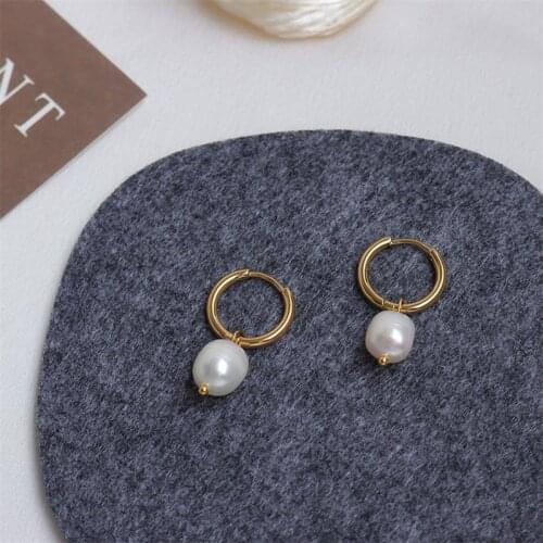Allergy Free Vintage Cheap Fresh Water Pearl Hoop Earring for Woman Fashion Stainless Steel 18k Gold Plated Accessory Never Fade