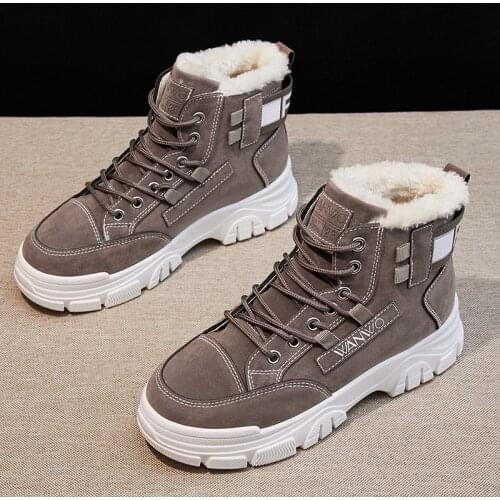 Women Winter Snow Boots Warm Flat Plus Size Platform Lace Up Ladies Womens Shoes New Flock Fur Suede Ankle Boots Female