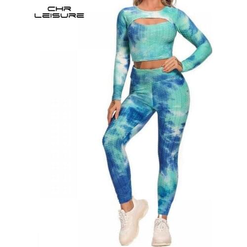 CHRLEISURE Womens Tracksuit Print Long Sleeve Sets Fitness Gym Clothing Track Set High Waist Gym Leggings Sexy Sports Suits