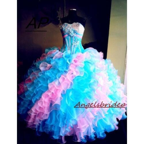 ANGESLBRIDEP Green And Pink Quinceanera Dresses 15 Years Elegant Crystal Beading Bodice Full-Length Formal Ball Gown Plus Size