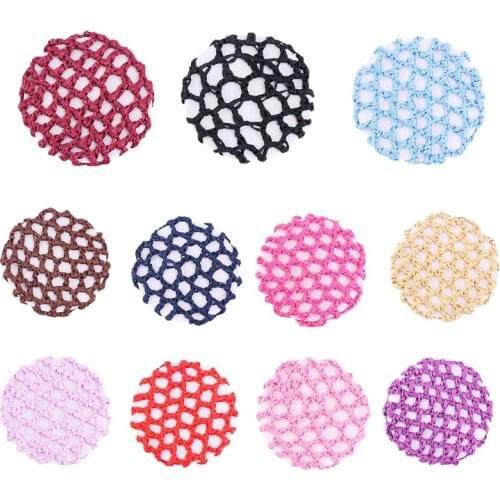 10Pcs Women Handmade Crochet Knit Mesh Bun Cover Elastic Snood Hair Net Multicolor Ballet Dance Skating Hair Accessories