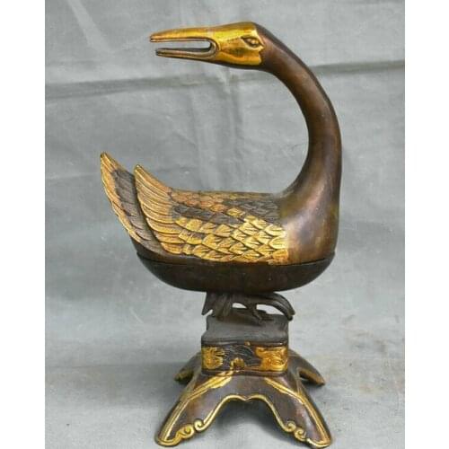 11.2" Old Chinese Red Copper Gilt Dynasty Duck Statue Zun Incense Burner Censer
