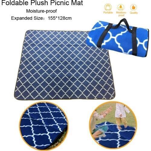 155*128cm Blue Mesh Plush Picnic Mat Foldable Yoga Mat Camping Mattress Beach Blanket Sleeping Pad Moisture Proof &Portable