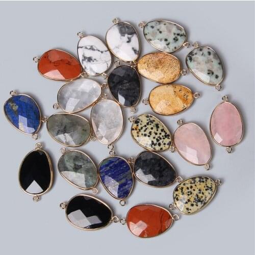 2PCS Double Sided Faceted Natural Stone Pendant Connector Charm for Jewelry Making Earring Necklace Bracelet Accessories 22x38MM