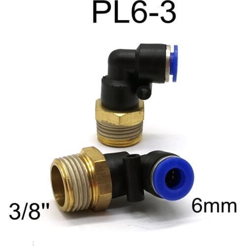2pcs Elbow Air Fitthings 6mm Tube 3/8'' Male Thread Pneumatic Fittings PL6-3 Quick Plug in Fittings