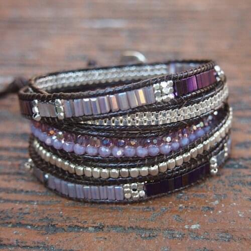 5 Layers Geometric Purple Hematite Wrap Bracelets for Woman 2Row Faceted Crystal Copper Bead Chains Boho Bracelet Femme Jewelry
