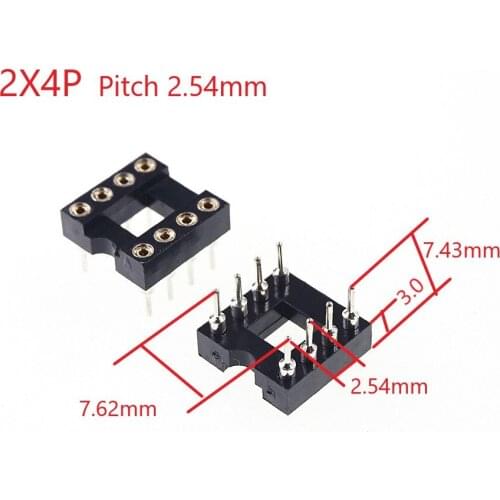 50pcs 0.100" 2.54mm Pitch IC socket Narrow 8 Position 2x4 8 Pin machine Pin Row spacing 7.62mm DIP Through hole solder