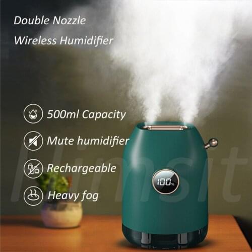500ml Wireless Double Nozzle Humidifier Air Mist Maker Rechargeable 4000mAh Battery Ultrasonic Aroma Diffuser Mute Humidificador