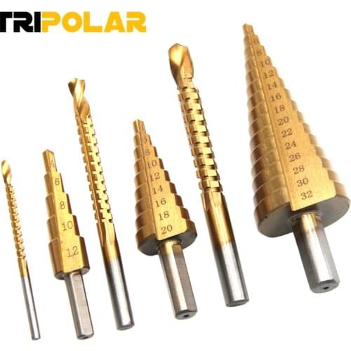 6PCS/Set HSS Titanium Step Drill Bit 4-12/4-20/4-32 mm Step Cone Cutting Tools Steel Woodworking Metal Drilling