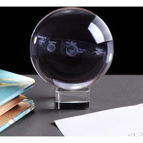 6CM Laser Engraved Solar System Ball 3D Miniature Planets Solar System Glass Globe Ornament Home Decor Gift for Astrophile