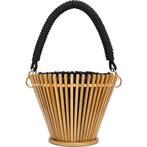 Bamboo handmade bag Beach bamboo bag round bucket portable handbags woven rattan bag