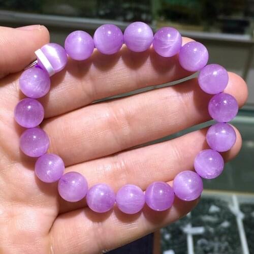 Genuine Natural Purple Kunzite Round Beads Bracelet 10mm Crystal Women Men Rarest Bracelet Cat Eye AAAAAA