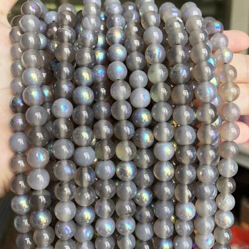 Natural Gray Labradorite Aagtes Stone Beads Round Loose Spacer Beads for Jewelry Making 15'' Strand DIY Bracelet 6mm 8mm 10mm
