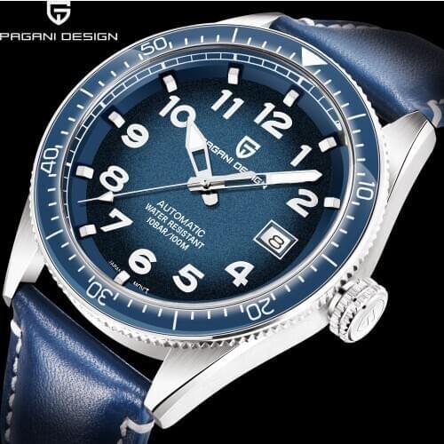 PAGANI DESIGN 44MM Men Watches Automatic Mechanical NH35 Blue Watch Men Waterproof Luxury Casual Business Leather Wristwatch
