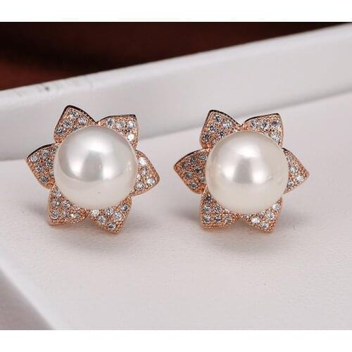 DE215 Fashion Delicacy 4A Zircon Flower Pearl Geometry Ear Stud GIRLS Gift Party Banquet WOMENS Jewelry Earrings 2021