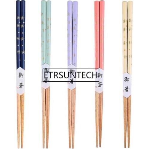 200pairs Japanese Style Wooden Chopsticks Pointed Colorful Flower Tableware Long No Slip Chopsticks