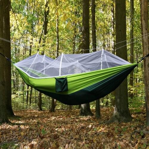 2 Person Outdoor Mosquito Net Parachute Hammock Camping Hanging Sleeping Bed Swing Portable Double Chair Hamac Army Green