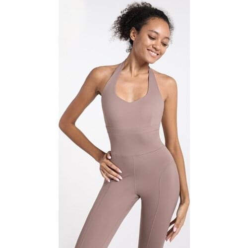Yoga Set Stretch Slim Fit One-piece Suit Jogging Suits for Women Sport Gym Fitness Seamless Legging Femme Halter Backless
