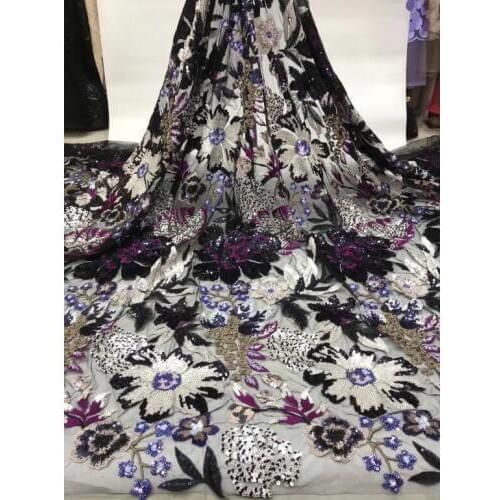 Beautiful french net lace fabric sequins fashion tulle lace fabric SYJ-98516