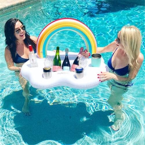 Summer Swimming Ring Pool Toys Rainbow Cloud Inflatable Drink Cup Holder Floats Bar Coasters Floatation Devices Party Bucket
