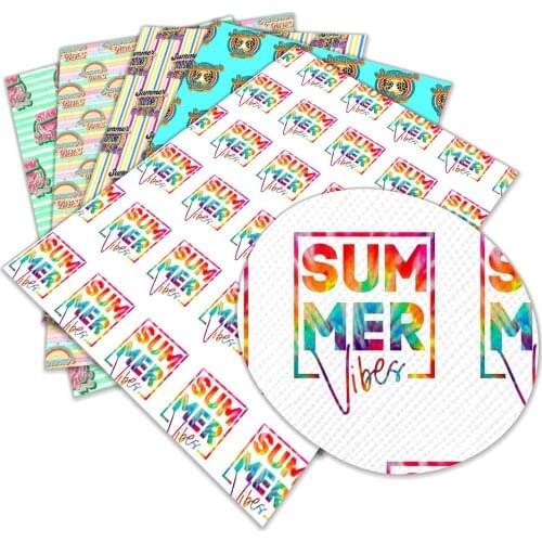 Summer English Logo Printed Bowknot Faux Leather Fabric for Hair Accessories, Bowknot, Shoes, Crafts 30X136cm