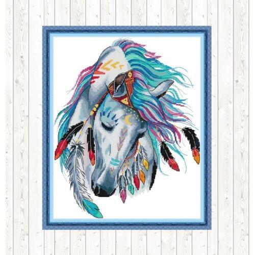 Joy Sunday Cross Stitch Rainbow Horse Patterns 14CT 11CT Printed Fabric DIY Handwork Embroidery Kit DMC Needlework Set Wholesale