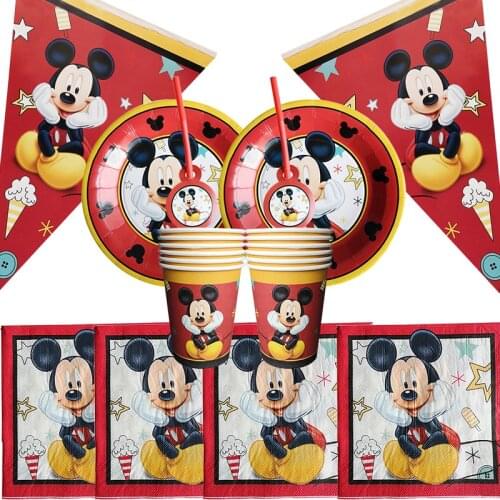 Disney Mickey Mouse Theme Cutlery Party Decoration Birthday Party Baby Bath Cup Plate Party Disposable tableware Supplies Set