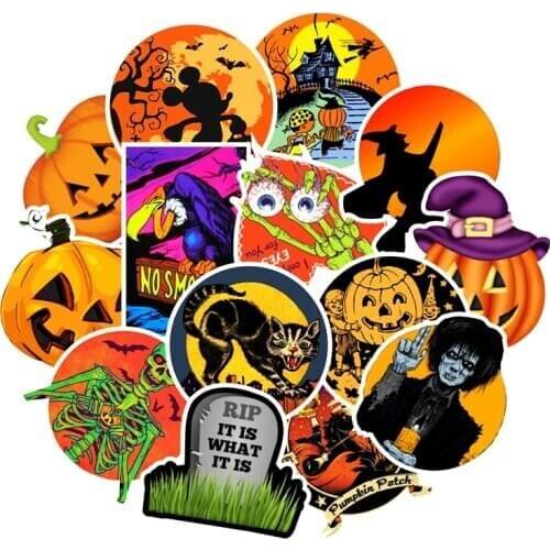 50Pcs/set Cartoon Halloween Sticker Pumpkin Theme Waterproof Decals For Guitar Skateboard Snowboard Laptop Luggage Stickers