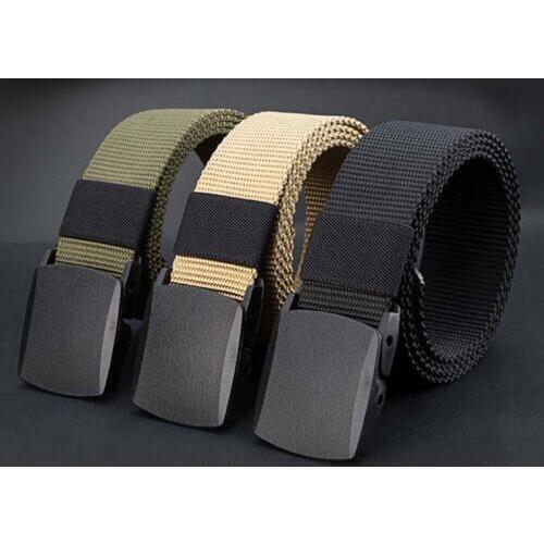 Hot sale Nylon Canvas Breathable Military Tactical solid casual Men Waist Belt With Plastic Buckle Metal Stretch Belt For Men
