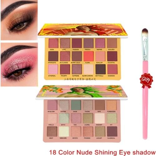 New 18 Color Nude Shining Eyeshadow Palette Makeup Glitter Smoky Eye Shadow Pallete Waterproof Cosmetics Eye Shadow + Free Brush