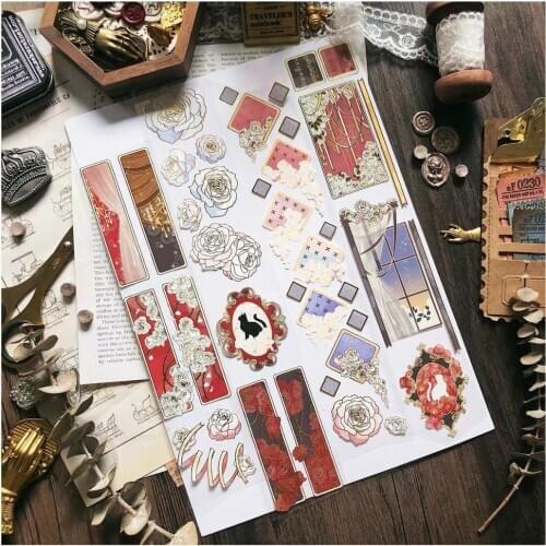 New Arrival Vintage Rose Record Washi Masking Tapes for Card Making DIY Scrapbooking Decorative Stickers