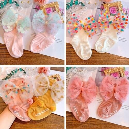 New Products Autumn and Winter Childrens Socks Ins Korean Version of The Big Bow Girl Tube Socks Baby Knitted Cotton Socks