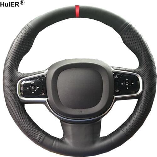 HuiER Hand Sewing Car Steering Wheel Cover Breathable Car Styling Red Marker For Volvo XC90 2015 2016 2017 Auto Car protector