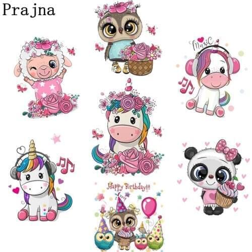 Prajna Unicorn Applique Iron-On Transfers For Kids Clothing Cute Cartoon Animal Thermal Stickers Heat Transfer For Clothes DIY