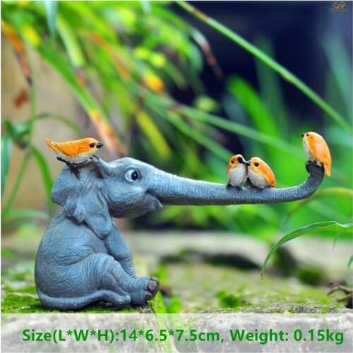 Lucky Elephant Figurines Fairy Garden Animal Ornaments Home Decor Tabletop Living Room Decoration Souvenir Crafts Resins