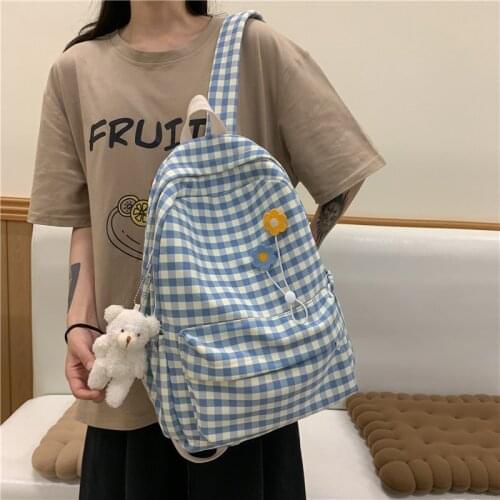 School Backpacks Plaid Pattern Womens Backpack Fashion College Students School Bags for Girls Teenager Casual Female Schoolbag