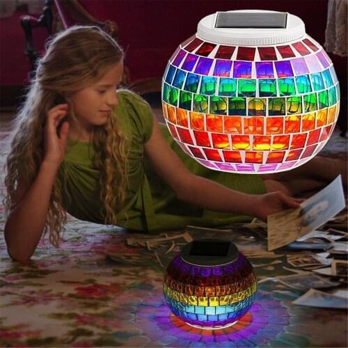 Solar Lights Mo^saic Solar Light Colour Changing Star Solar Lamp Night Light Waterproof Glass Ball Decorative Table Lamp