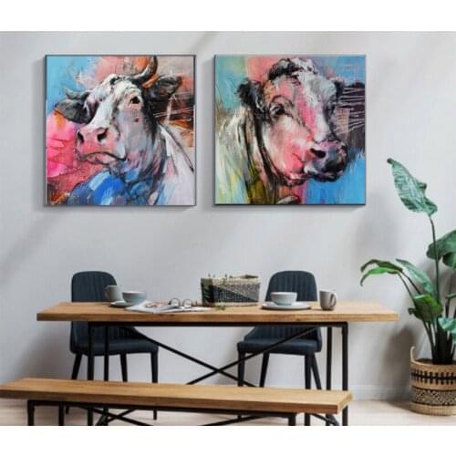 Modern Abstract Cow Animal Canvas Painting Wall Art Posters and Prints Wall Art Picture for Living Room No Frame