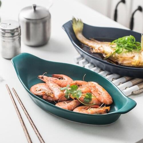 Fish plate creative boat plate household dish large long strip steamed fish soup plate European solid color