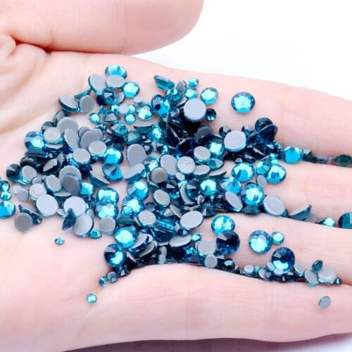 Dark aquamarine Hotfix Strass Rhinestones Flatback Glue Backing Iron On Glass Stones Appliques For Fabric Garments Supplies