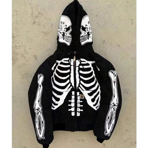 Lugentolo Skull Hoodie Men Fall New Streetwear Hip Hop Zipper Long Sleeves Loose Plus Size Cardigan Sweatshirt Men Clothing