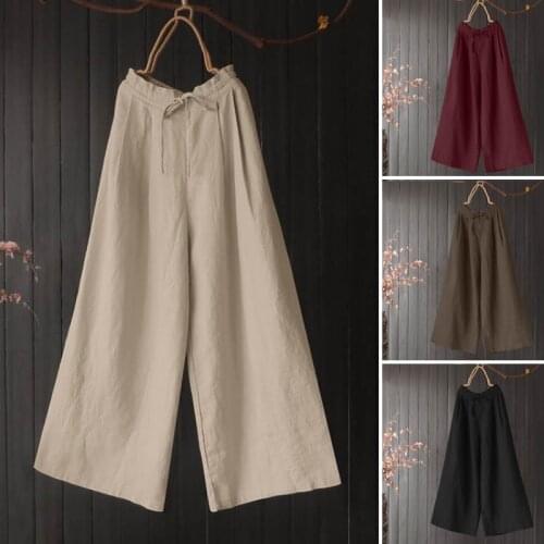 Vintage Wide Leg Pants Womens Spring Trousers ZANZEA Casual Elastic Waist Pantalon Palazzo Female Lace Up Turnip Plus Size 5XL