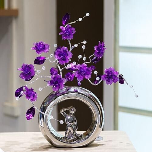 Top Quality Crystal Flower Vase Crafts Creative Ceramic Bottles Figurines Miniatures Home Decoration Accessories Wedding Gifts