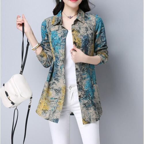 2018 Casual Women Blouses long sleeve shirt women Turn Down Collar Print Blouse Camisas Femininas Women Tops and Blouse PZ096