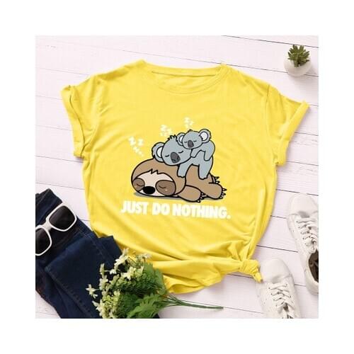 Women Kawaii Koala Cotton Print T-shirt Cartoon Funny Sloth Graphic Tee Shirt Harajuku Summer Oversized Tshirt Ladies Tops 5XL