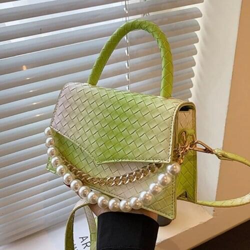 Pearl Chain Weave Tote bag 2021 Summer New High-quality PU Leather Womens Designer Handbag Luxury brand Shoulder Messenger Bag