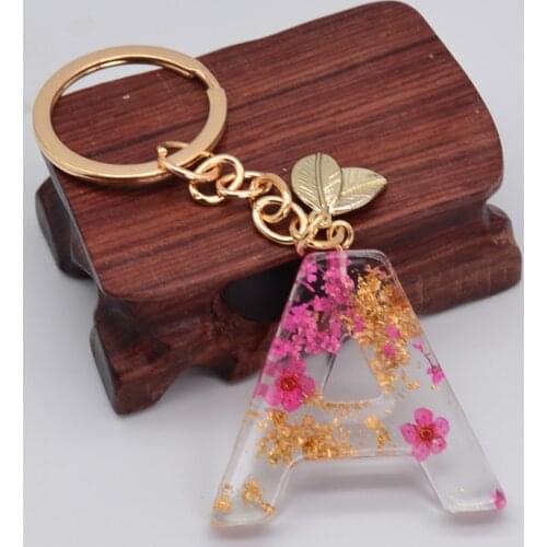 ZOSHI Dried Flower Petals English Letters Keychains for Women Cute Floral Design Car Key Rings Handbag Pendant Accessories Gift