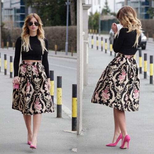 Retro Women Floral Print High Waist Pleated Skirt Boho Casual Ball Gown Midi Ladies Summer Skirt